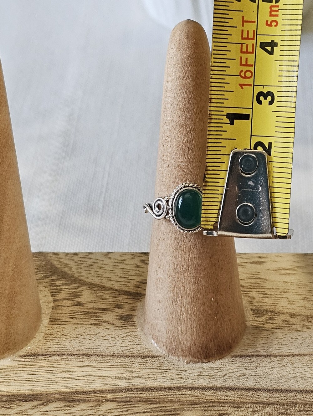 Sterling Silver .925 Green Onyx Scroll Ring Size 7 1/2 - Picture 5 of 7